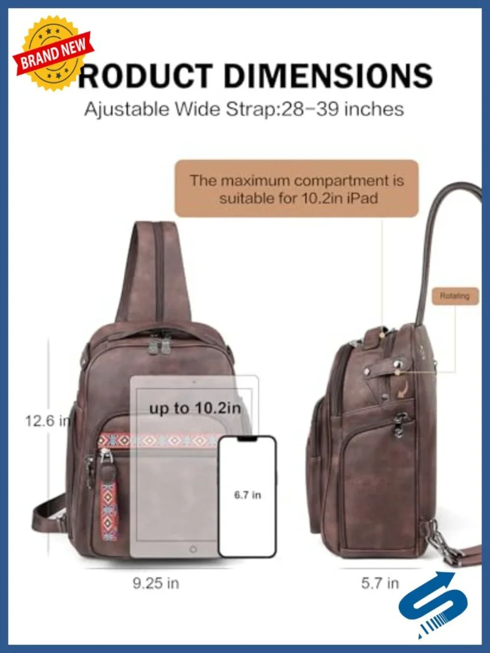 Large Convertible Leather Sling Bag Women Anti Theft Crossbody Backpack 11L